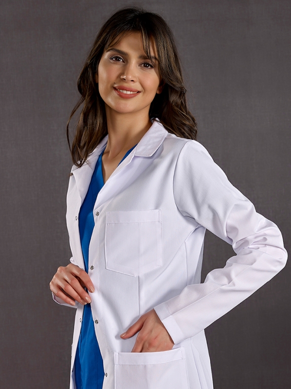 Beyaz Kadın Klasik Yaka Vizit Önlük Alpaka Kumaş