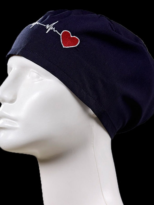 Kalp Ritimli Lacivert Nakışlı Klasik Boneler