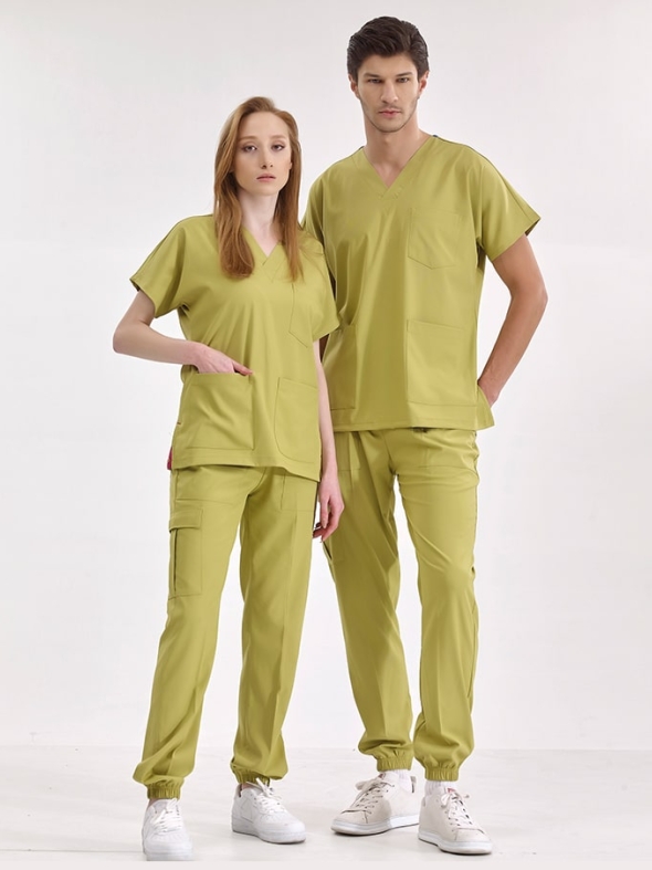 Pistachio Green Jogger Doctor Nurse Medical Scrubs Set Luxury Lycra Fabric