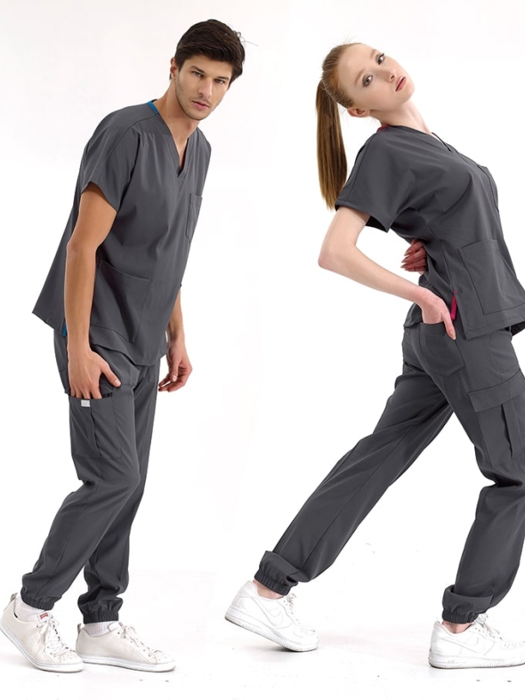 Charcoal Gray Jogger Doctor Nurse Medical Scrubs Set Luxury Lycra Fabric