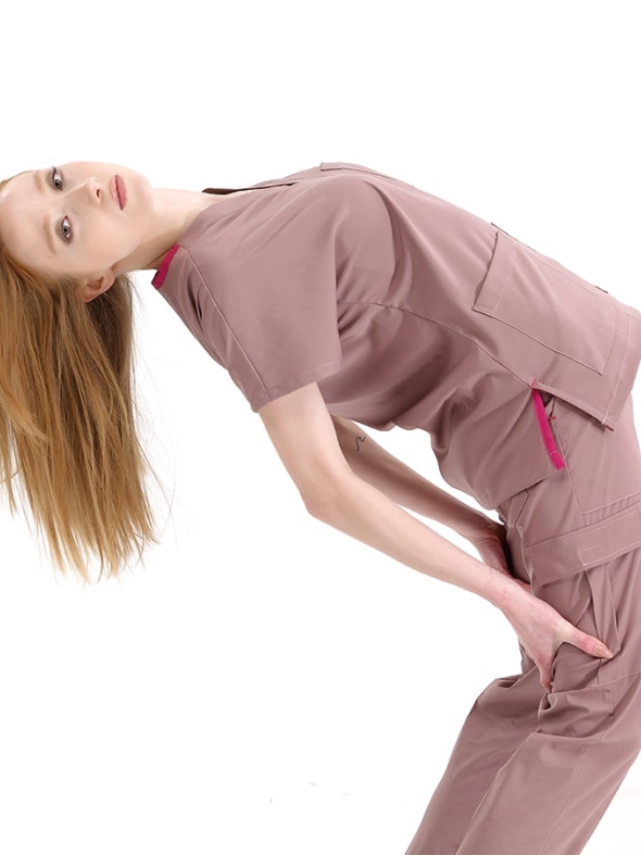 Gül Kurusu Jogger Doktor Hemşire Medikal Scrubs Takım Lüks Likralı Kumaş