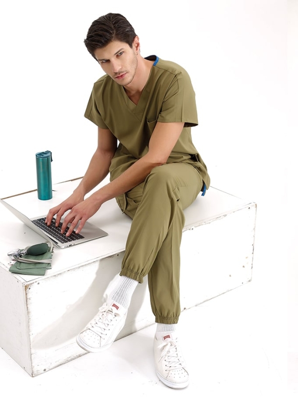Khaki Jogger Doctor Nurse Medical Scrubs Set Luxury Lycra Fabric