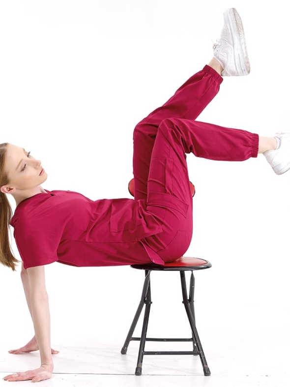 Вишневый Медицинский Костюм Jogger для Врачей и Медсестер Ткань Люкс Лайкра