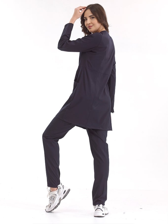 Темно-синий Медицинский Костюм для Хиджаба с Круглым Вырезом и Молниями Ткань Люкс Лайкра