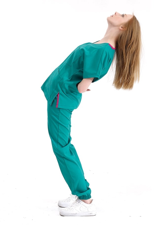 Ameliyathane Yeşili Jogger Doktor Hemşire Medikal Scrubs Takım Lüks Likralı Kumaş