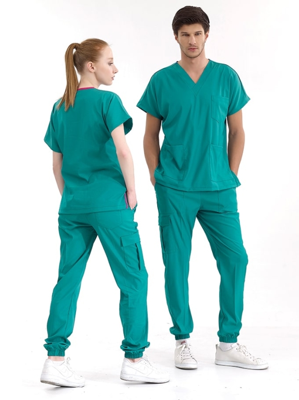 Ameliyathane Yeşili Jogger Doktor Hemşire Medikal Scrubs Takım Lüks Likralı Kumaş