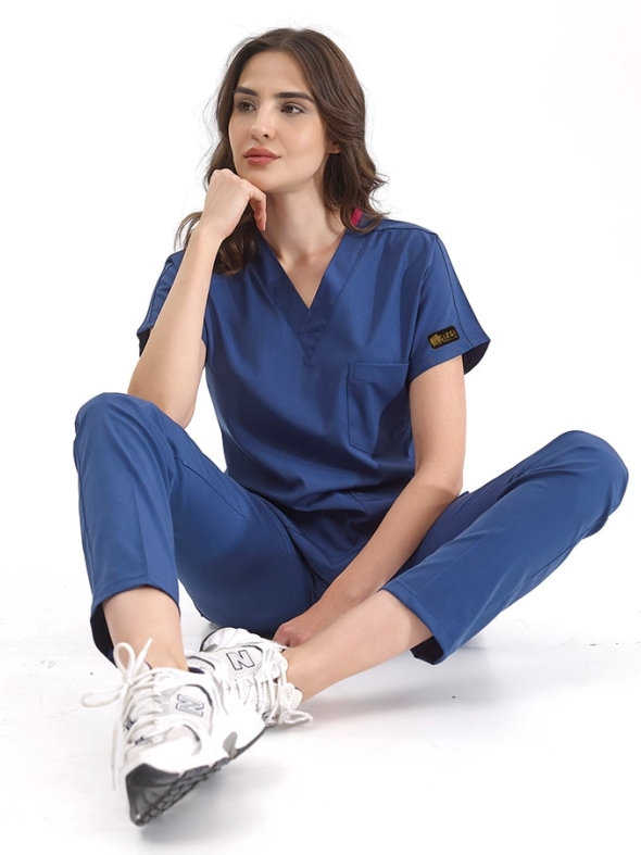 Petrol Blue Dr. Greys Doctor Nurse Medical Scrubs Set Luxury Lycra Fabric