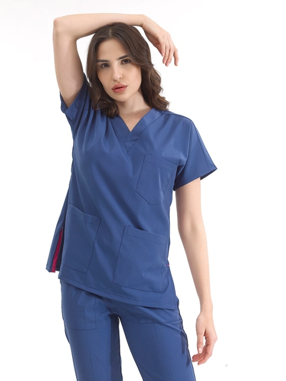 Petrol Blue Dr. Greys Doctor Nurse Medical Scrubs Set Luxury Lycra Fabric