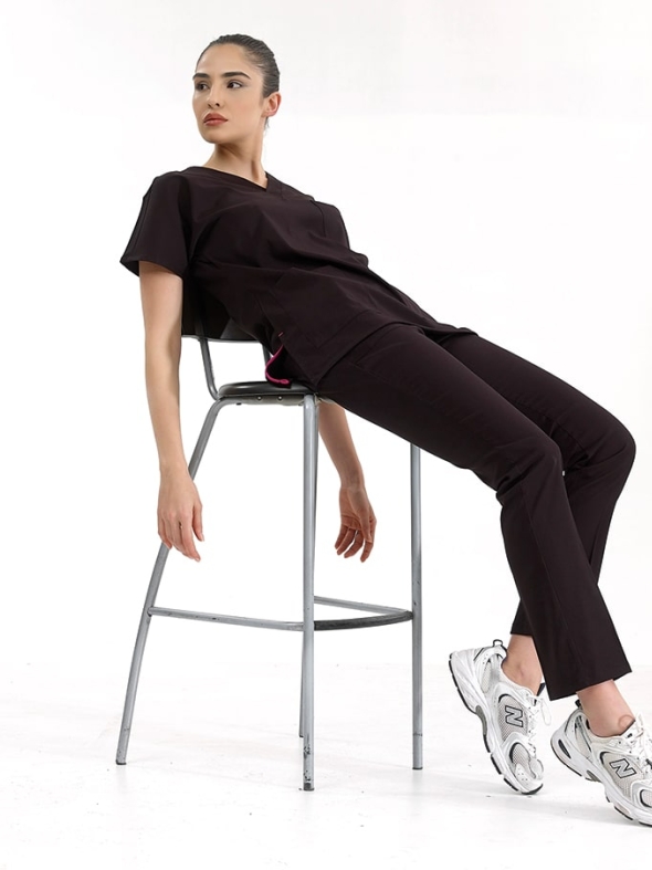 Siyah Dr. Greys Doktor Hemşire Medikal Scrubs Takım Lüks Likralı Kumaş