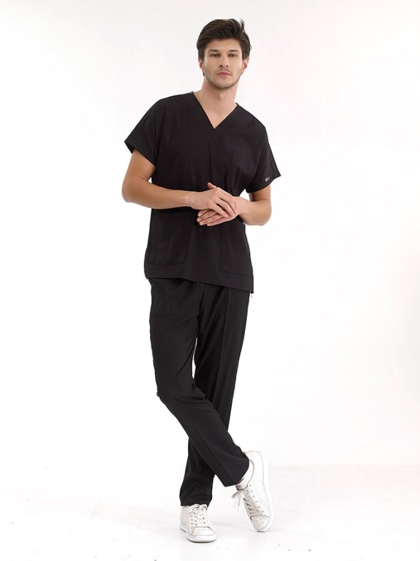 Siyah Dr. Greys Doktor Hemşire Medikal Scrubs Takım Lüks Likralı Kumaş