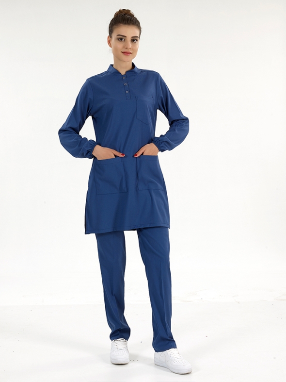 Петроль Медицинский Костюм с Воротником-Стойкой для Хиджаба Ткань Люкс Лайкра