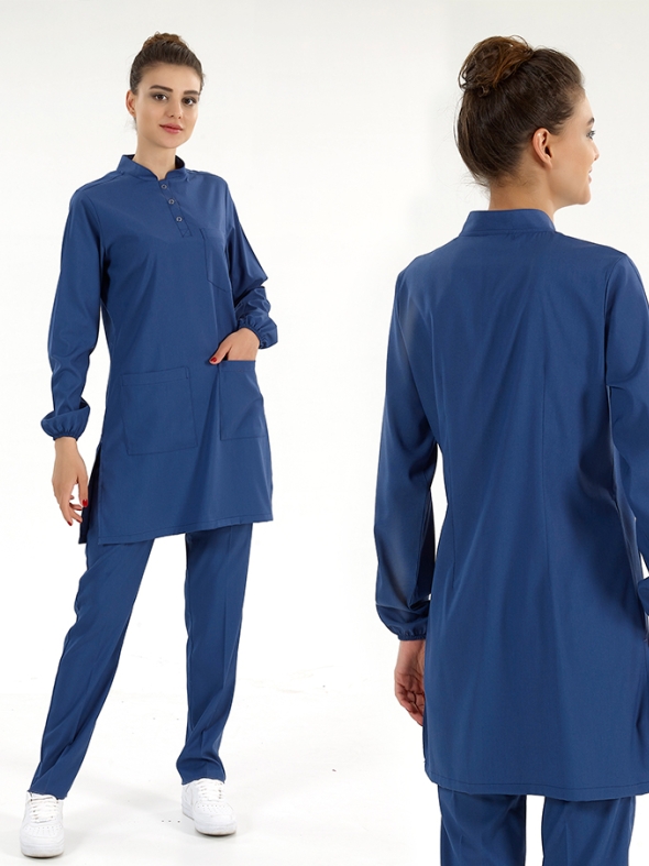 Петроль Медицинский Костюм с Воротником-Стойкой для Хиджаба Ткань Люкс Лайкра