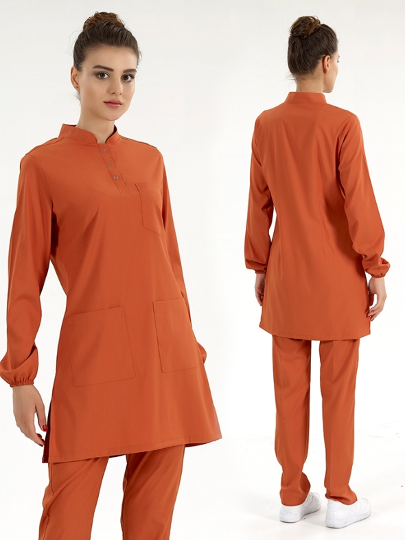 Кирпичный Медицинский Костюм с Воротником-Стойкой для Хиджаба Ткань Люкс Лайкра