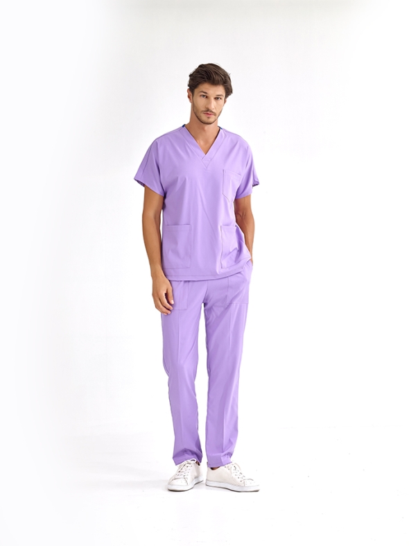 Lila Dr. Greys Doktor Hemşire Medikal Scrubs Takım Lüks Likralı Kumaş