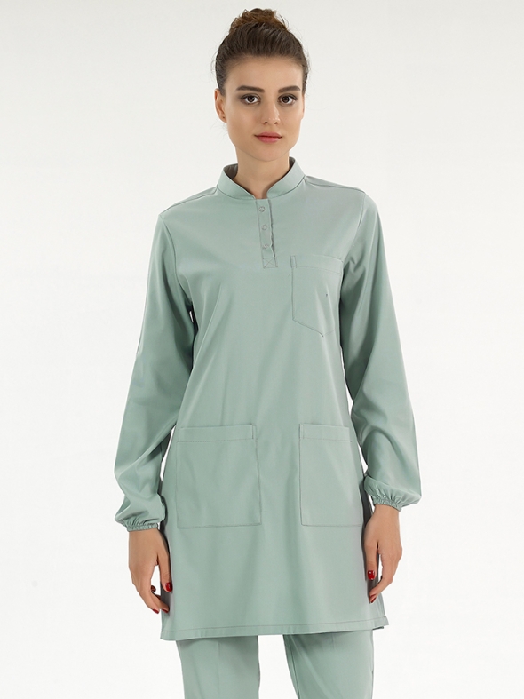 Mint Yeşili Tesettür Hakim Yaka Doktor Hemşire Medikal Scrubs Takım Lüks Likralı Kumaş