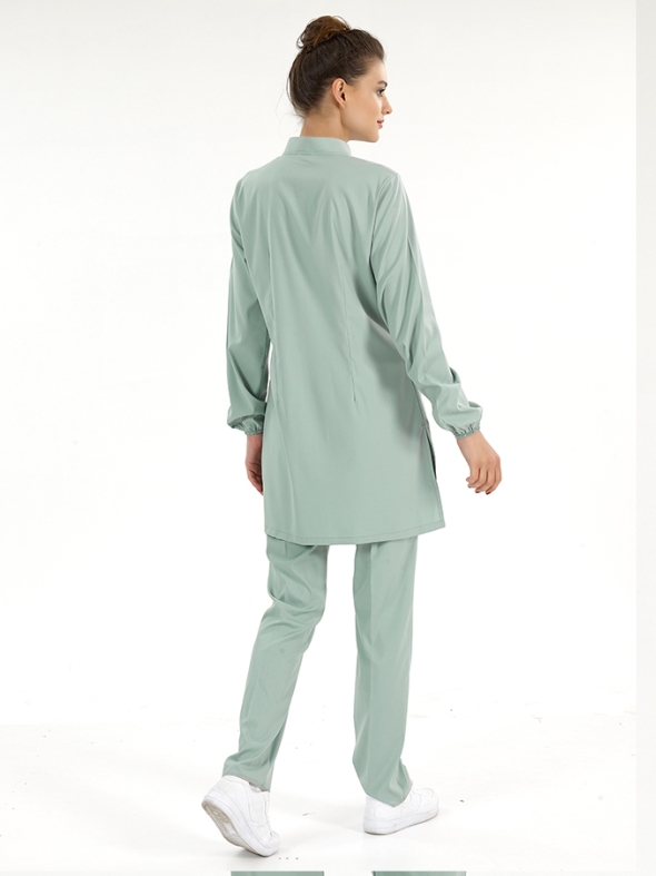 Mint Yeşili Tesettür Hakim Yaka Doktor Hemşire Medikal Scrubs Takım Lüks Likralı Kumaş
