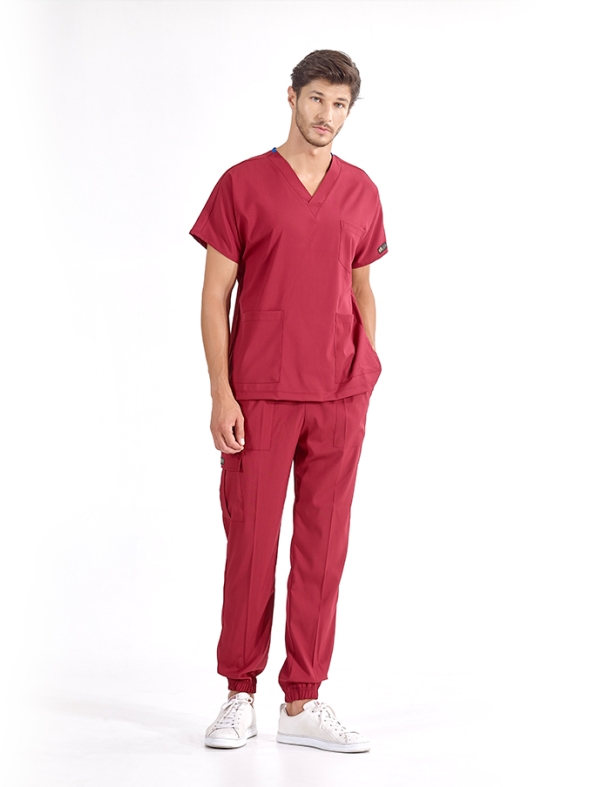 Burgundy Jogger Doctor Nurse Medical Scrubs Set Luxury Lycra Fabric