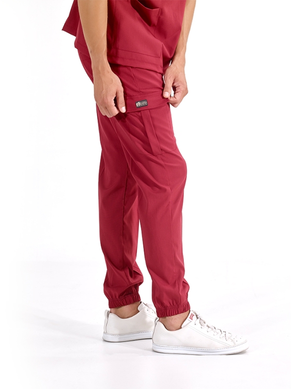Bordo Jogger Doktor Hemşire Medikal Scrubs Takım Lüks Likralı Kumaş
