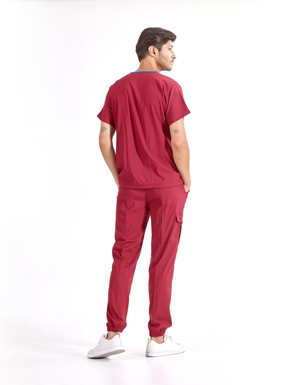 Burgundy Jogger Doctor Nurse Medical Scrubs Set Luxury Lycra Fabric
