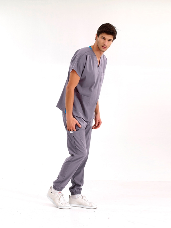 Lead Gray Jogger Doctor Nurse Medical Scrubs Set Luxury Lycra Fabric