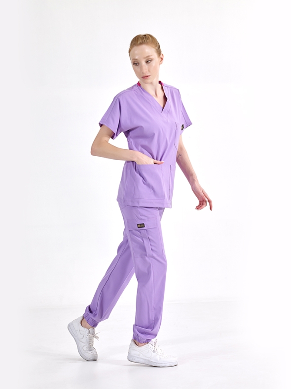 Lilac Jogger Doctor Nurse Medical Scrubs Set Luxury Lycra Fabric