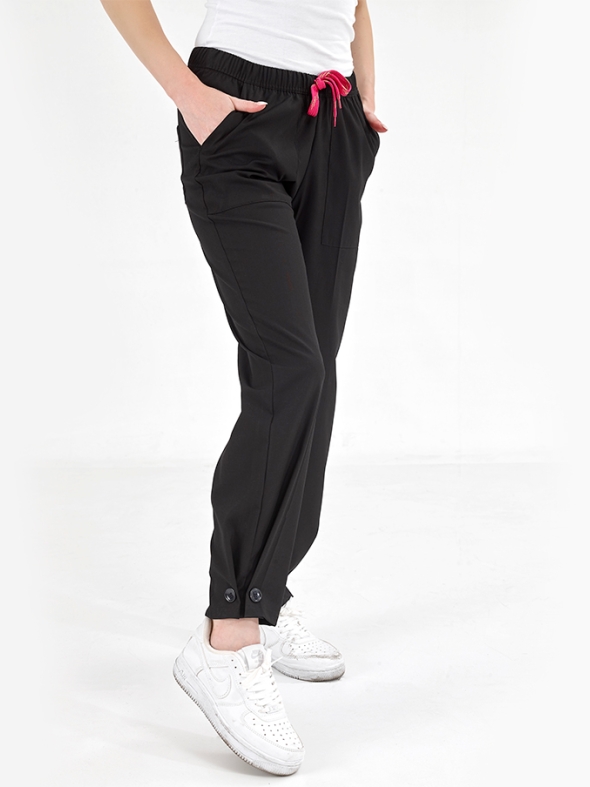 Siyah Retro Kadın Doktor Hemşire Pantolonu (Tek Alt) Lüks Likralı Kumaş