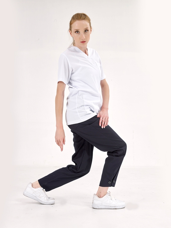 Lacivert Retro Kadın Doktor Hemşire Pantolonu (Tek Alt) Lüks Likralı Kumaş