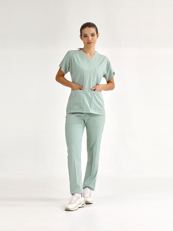 Mint Yeşili Dr. Greys Doktor Hemşire Medikal Scrubs Takım Lüks Likralı Kumaş