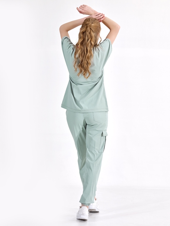 Mint Yeşili Jogger Doktor Hemşire Medikal Scrubs Takım Lüks Likralı Kumaş