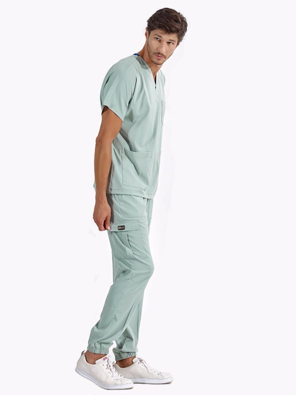 Mint Yeşili Jogger Doktor Hemşire Medikal Scrubs Takım Lüks Likralı Kumaş