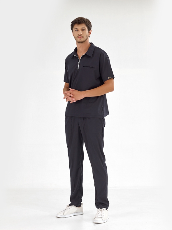 Navy Blue Polo Neck Doctor Nurse Medical Scrubs Set Luxury Lycra Fabric