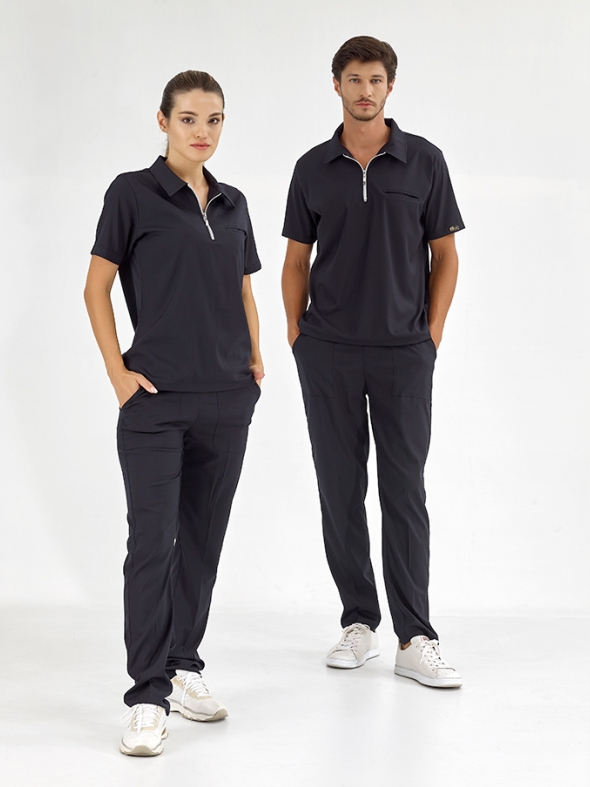 Navy Blue Polo Neck Doctor Nurse Medical Scrubs Set Luxury Lycra Fabric