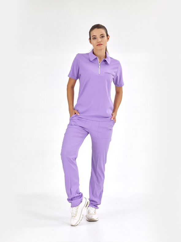 Hellviolett Polo-Kragen Medizinischer Scrubs Set für Ärzte und Pflege Luxus Lycra-Stoff
