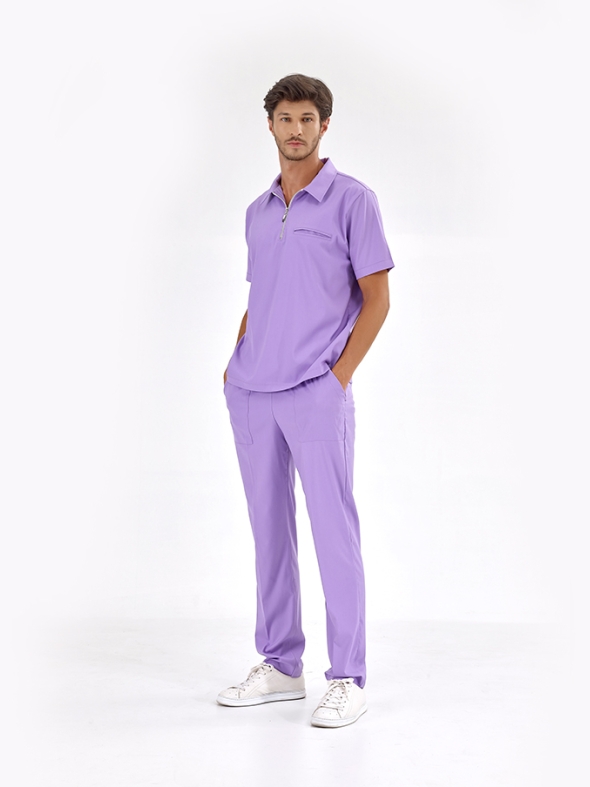 Hellviolett Polo-Kragen Medizinischer Scrubs Set für Ärzte und Pflege Luxus Lycra-Stoff
