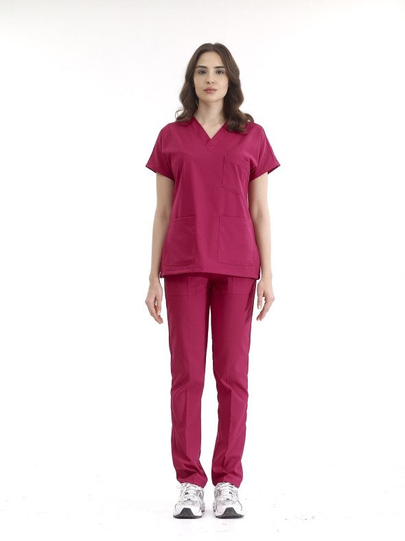 Cherry Red Dr. Greys Doctor Nurse Medical Scrubs Set Luxury Lycra Fabric