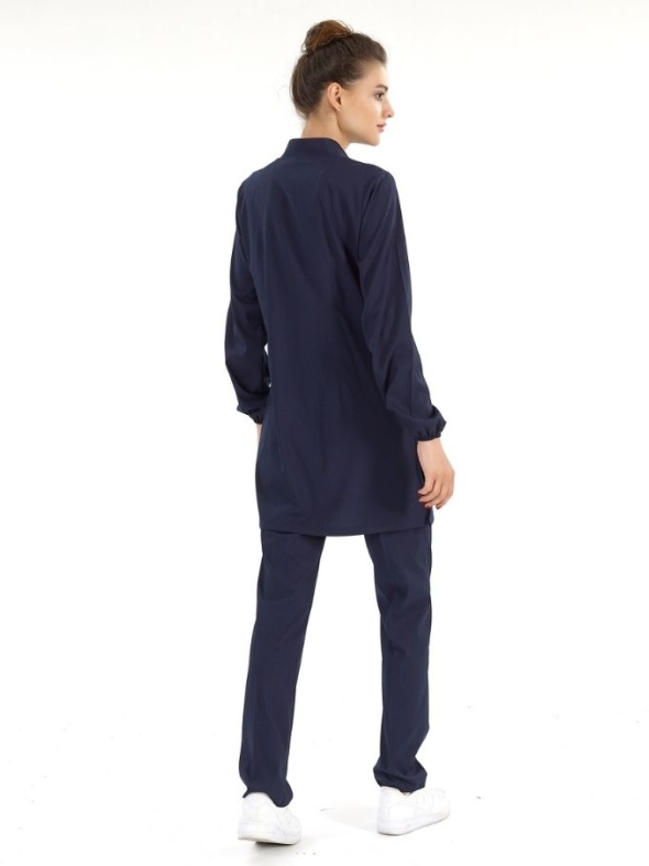 Lacivert Tesettür Hakim Yaka Doktor Hemşire Medikal Scrubs Takım Lüks Likralı Kumaş