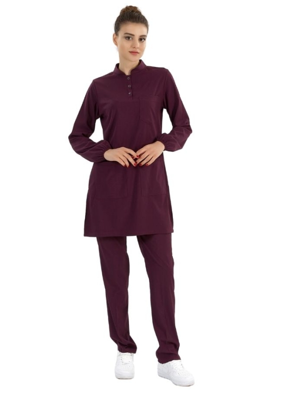 Mürdüm Tesettür Hakim Yaka Doktor Hemşire Medikal Scrubs Takım Lüks Likralı Kumaş