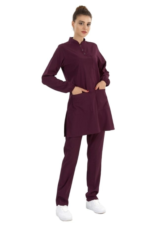 Mürdüm Tesettür Hakim Yaka Doktor Hemşire Medikal Scrubs Takım Lüks Likralı Kumaş