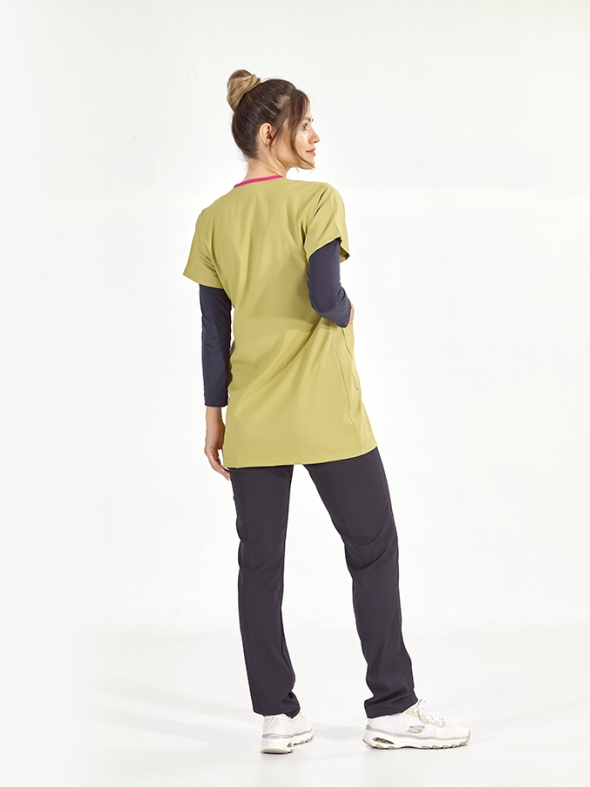 Antep Fıstığı Greys Tunik Boy Tesettür Doktor Hemşire Medikal Forma Tek Üst Lüks Likralı Kumaş