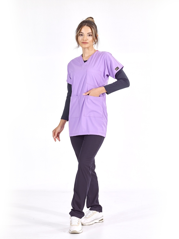 Lilac Greys Tunic Length Modest Doctor Nurse Medical Scrubs Top Luxury Lycra Fabric
