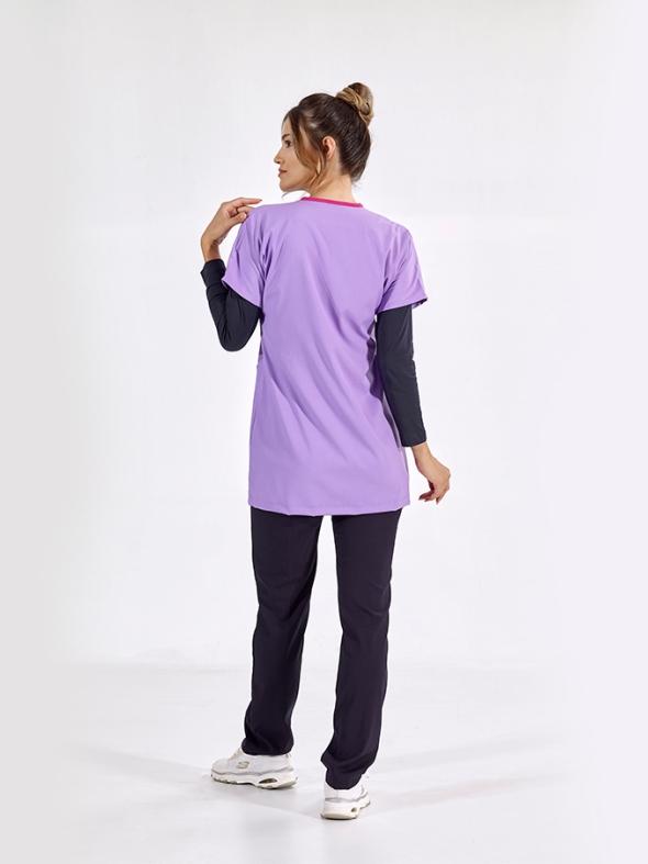 Lilac Greys Tunic Length Modest Doctor Nurse Medical Scrubs Top Luxury Lycra Fabric