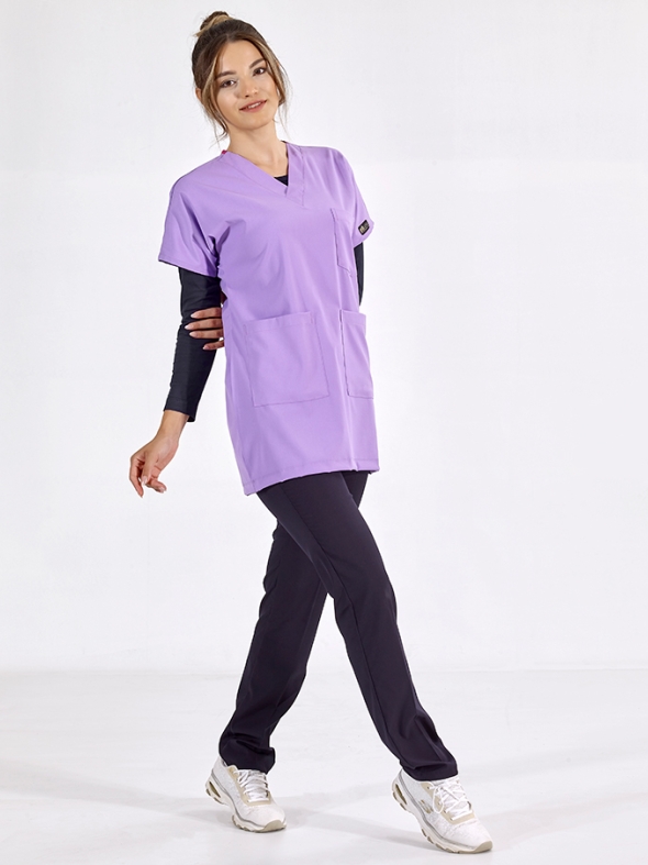 Lilac Greys Tunic Length Modest Doctor Nurse Medical Scrubs Top Luxury Lycra Fabric