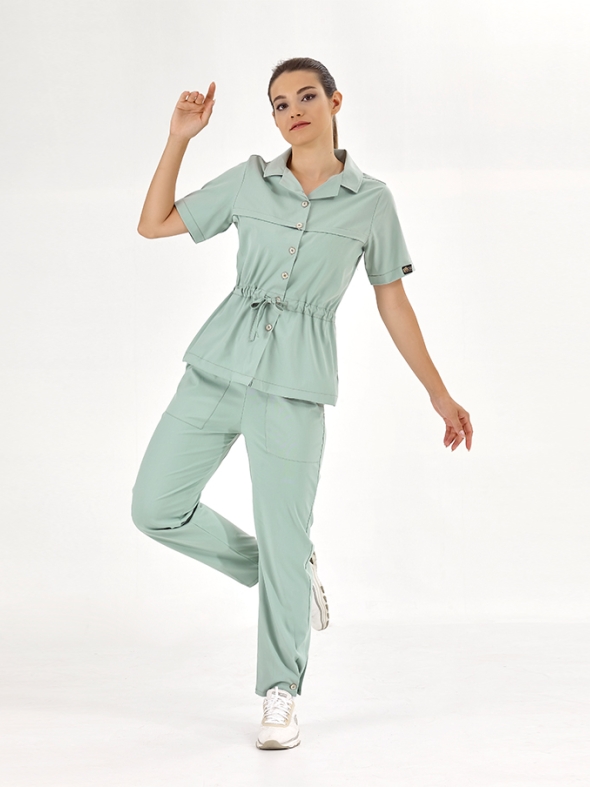 Mint Green Retro Women's Doctor Nurse Medical Scrubs Set Luxury Lycra Fabric