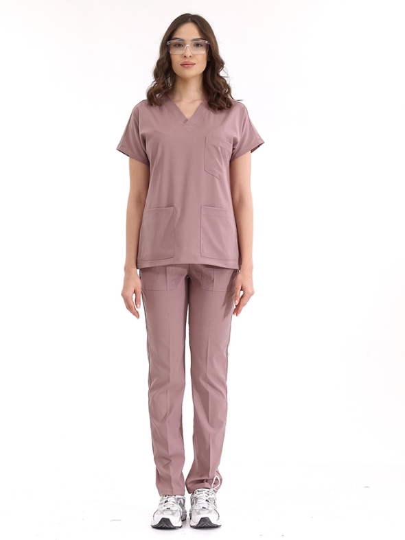 Dusty Rose Dr. Greys Doctor Nurse Medical Scrubs Set Luxury Lycra Fabric