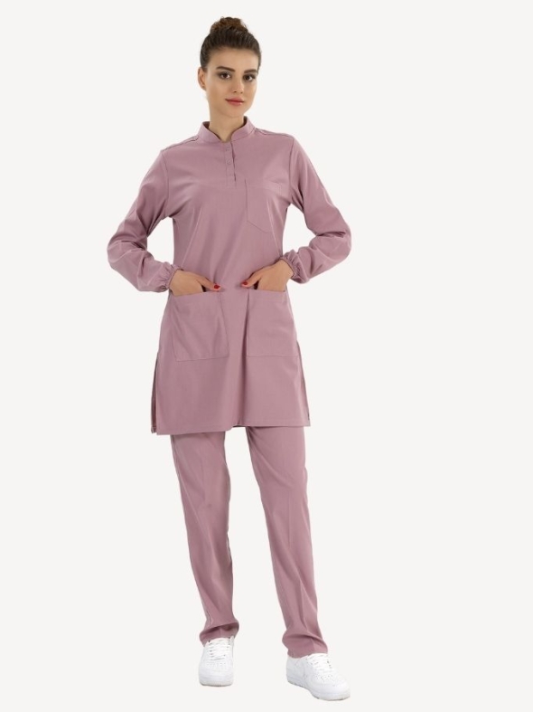 Пыльная роза Медицинский Костюм с Воротником-Стойкой для Хиджаба Ткань Люкс Лайкра