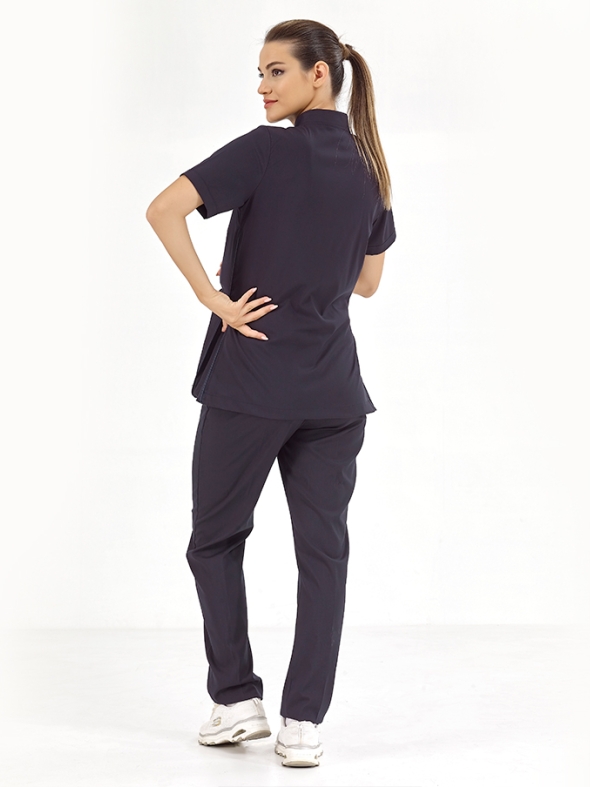 Lacivert Hamile Doktor Hemşire Medikal Scrubs Takım Lüks Likralı Kumaş