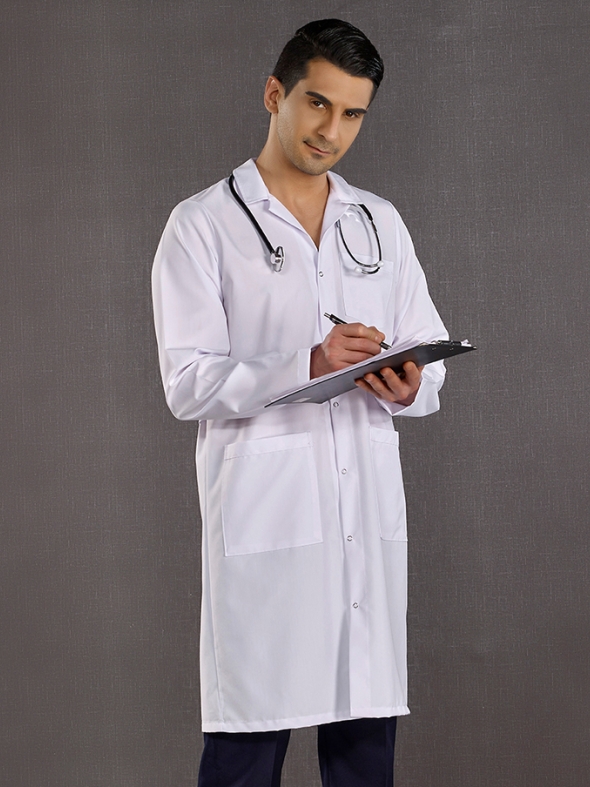 Beyaz Klasik Yaka Erkek Doktor Vizit Önlüğü Alpaka Kumaş