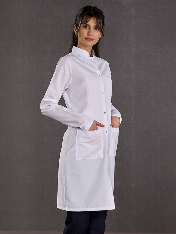 Beyaz Kadın Hakim Yaka Vizit Önlük Alpaka Kumaş