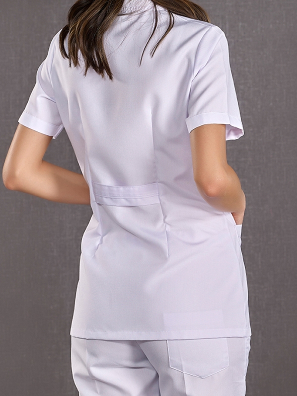 White Classic Collar Women's Short Sleeve Lab Coat Alpaca Fabric