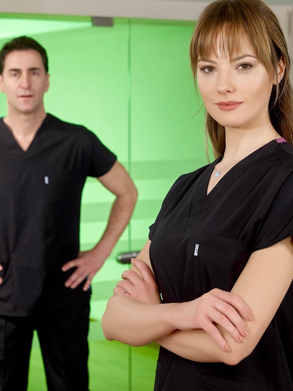Schwarz Dr. Greys Medizinischer Scrubs Set für Ärzte und Pflege Polyester-Baumwoll-Mischgewebe